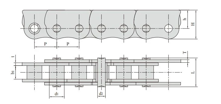 Anti-backbend bush chain, 06BF to 16AF series (9.525 mm to 25.400 mm pitch) Anti-backbend bush chain, 06BF to 16AF series (9.525 mm to 25.400 mm pitch)