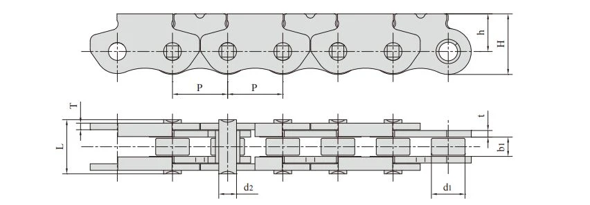 Anti-backbend chain with F10 attachment, P12.7F10SB (12.700 mm pitch) Anti-backbend chain with F10 attachment, P12.7F10SB (12.700 mm pitch)